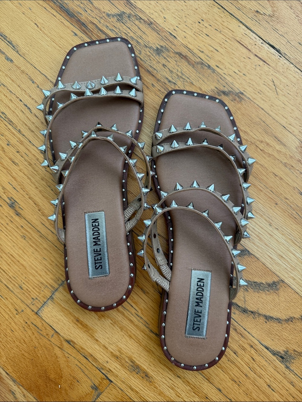 Steve Madden Nude Silver Spiked Studded Sandals Size 6.5